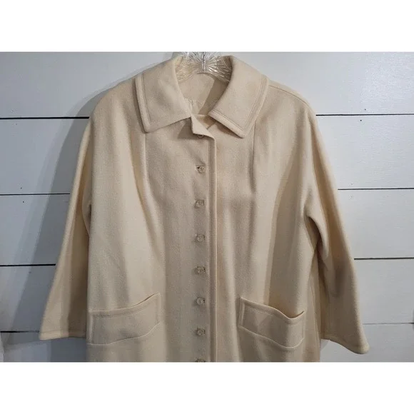 Vintage The Travelaire Cream Wool Button Split Cuff Union Made Dress Coat Sz 16 - Picture 6 of 16